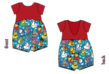 Load image into Gallery viewer, Character Ducky Pins Low Back Romper and Bubble Romper