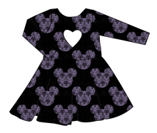 Load image into Gallery viewer, Haunted Mouse Ears Molly Heart Back Twirly Dress