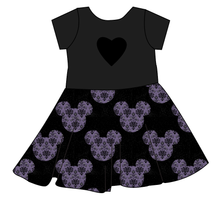 Load image into Gallery viewer, Haunted Mouse Ears Molly Heart Back Twirly Dress