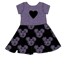 Load image into Gallery viewer, Haunted Mouse Ears Molly Heart Back Twirly Dress