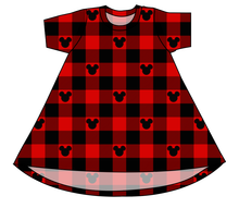 Load image into Gallery viewer, Plaid Mouse Ears Basic T-Shirt Dress
