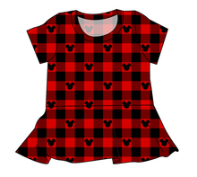 Load image into Gallery viewer, Plaid Mouse Ears Ladies' Peplum Top