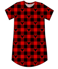 Load image into Gallery viewer, Plaid Mouse Ears Ladies' T-Shirt Dress