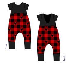 Load image into Gallery viewer, Plaid Mouse Ears Low Back Romper and Bubble Romper