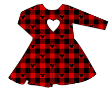 Load image into Gallery viewer, Plaid Mouse Ears Molly Heart Back Twirly Dress