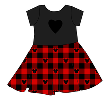 Load image into Gallery viewer, Plaid Mouse Ears Molly Heart Back Twirly Dress