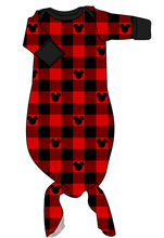 Load image into Gallery viewer, Plaid Mouse Ears Newborn Knotted Gown