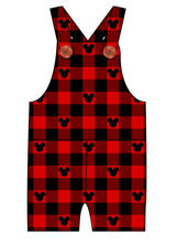 Load image into Gallery viewer, Plaid Mouse Ears Overalls and Shortalls