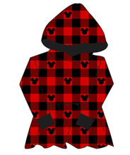 Load image into Gallery viewer, Plaid Mouse Ears Peplum Hoodie (or Crewneck)