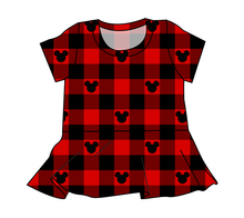 Load image into Gallery viewer, Plaid Mouse Ears Peplum Top