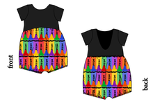 Load image into Gallery viewer, Colourful Crayons Low Back Romper and Bubble Romper