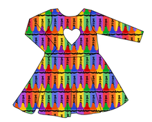 Load image into Gallery viewer, Colourful Crayons Molly Heart Back Twirly Dress