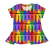 Load image into Gallery viewer, Colourful Crayons Peplum Top