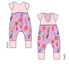 Load image into Gallery viewer, Cupcake School Supplies Low Back Romper and Bubble Romper