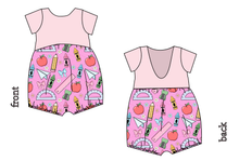 Load image into Gallery viewer, Cupcake School Supplies Low Back Romper and Bubble Romper
