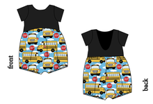 Load image into Gallery viewer, Wheels on the Bus Low Back Romper and Bubble Romper