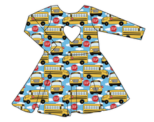 Load image into Gallery viewer, Wheels on the Bus Molly Heart Back Twirly Dress