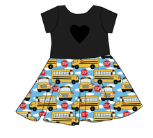 Load image into Gallery viewer, Wheels on the Bus Molly Heart Back Twirly Dress