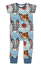 Load image into Gallery viewer, Zoo Friends Check Bennett Pants and Shorts Length T-Shirt Romper