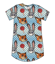 Load image into Gallery viewer, Zoo Friends Check Ladies' T-Shirt Dress