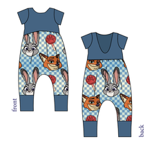 Load image into Gallery viewer, Zoo Friends Check Low Back Romper and Bubble Romper