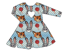 Load image into Gallery viewer, Zoo Friends Check Molly Heart Back Twirly Dress