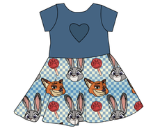 Load image into Gallery viewer, Zoo Friends Check Molly Heart Back Twirly Dress