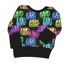 Load image into Gallery viewer, Juniper's Neon Kitties Grow With Me Hoodie (or Crewneck)