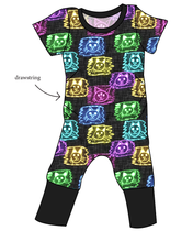 Load image into Gallery viewer, Juniper's Neon Kitties Grow With Me Pants And Shorts Romper