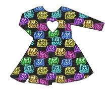 Load image into Gallery viewer, Juniper's Neon Kitties Molly Heart Back Twirly Dress
