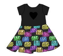 Load image into Gallery viewer, Juniper's Neon Kitties Molly Heart Back Twirly Dress