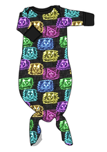 Load image into Gallery viewer, Juniper's Neon Kitties Newborn Knotted Gown