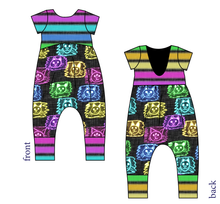Load image into Gallery viewer, Juniper's Neon Kitties Low Back Romper and Bubble Romper