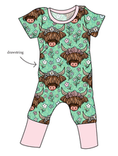 Load image into Gallery viewer, Highland Cows Grow With Me Pants And Shorts Romper