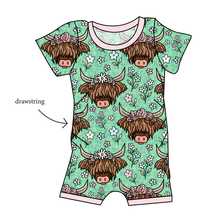 Load image into Gallery viewer, Highland Cows Grow With Me Pants And Shorts Romper