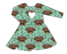Load image into Gallery viewer, Highland Cows Molly Heart Back Twirly Dress