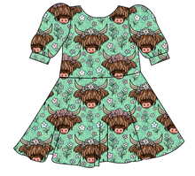 Load image into Gallery viewer, Highland Cows Prairie Dress