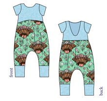 Load image into Gallery viewer, Highland Cows Low Back Romper and Bubble Romper
