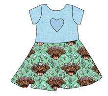Load image into Gallery viewer, Highland Cows Molly Heart Back Twirly Dress