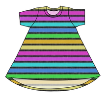 Load image into Gallery viewer, Bright Light Stripes Basic T-Shirt Dress