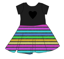Load image into Gallery viewer, Bright Light Stripes Molly Heart Back Twirly Dress