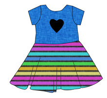 Load image into Gallery viewer, Bright Light Stripes Molly Heart Back Twirly Dress