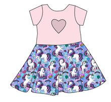 Load image into Gallery viewer, Majestic Unicorns Molly Heart Back Twirly Dress