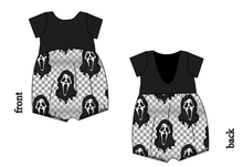 Load image into Gallery viewer, Classic Spooky Face Low Back Romper and Bubble Romper