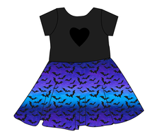 Load image into Gallery viewer, Twilight Bats Molly Heart Back Twirly Dress