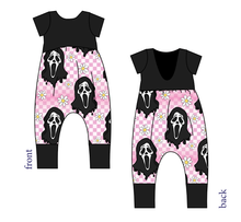 Load image into Gallery viewer, Floral Spooky Face Low Back Romper and Bubble Romper