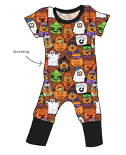 Load image into Gallery viewer, Retro Spooky Snacks Grow With Me Pants And Shorts Romper