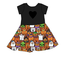 Load image into Gallery viewer, Retro Spooky Snacks Molly Heart Back Twirly Dress