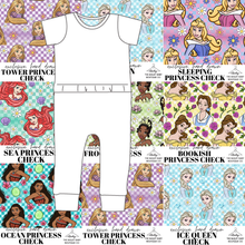 Load image into Gallery viewer, All Princess Checks Bennett Pants and Shorts Length T-Shirt Romper
