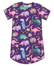 Load image into Gallery viewer, Floral Dinos Ladies&#39; T-Shirt Dress